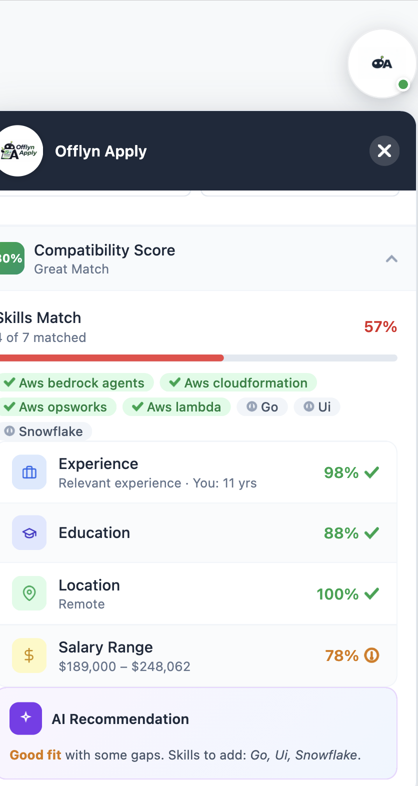 Compatibility Score and skills match